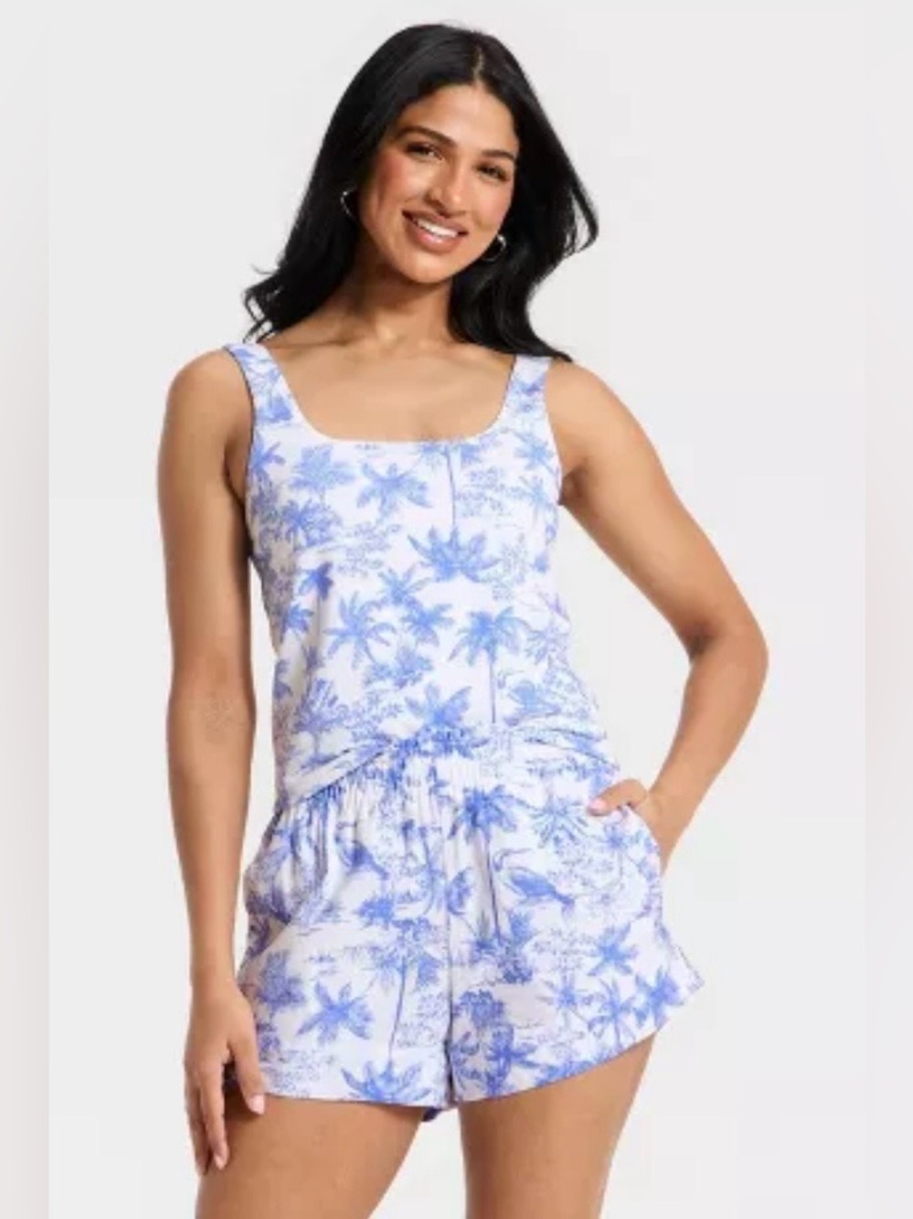 Women's Sculpt Square Tank Top - A New Day™ Blue Toile
